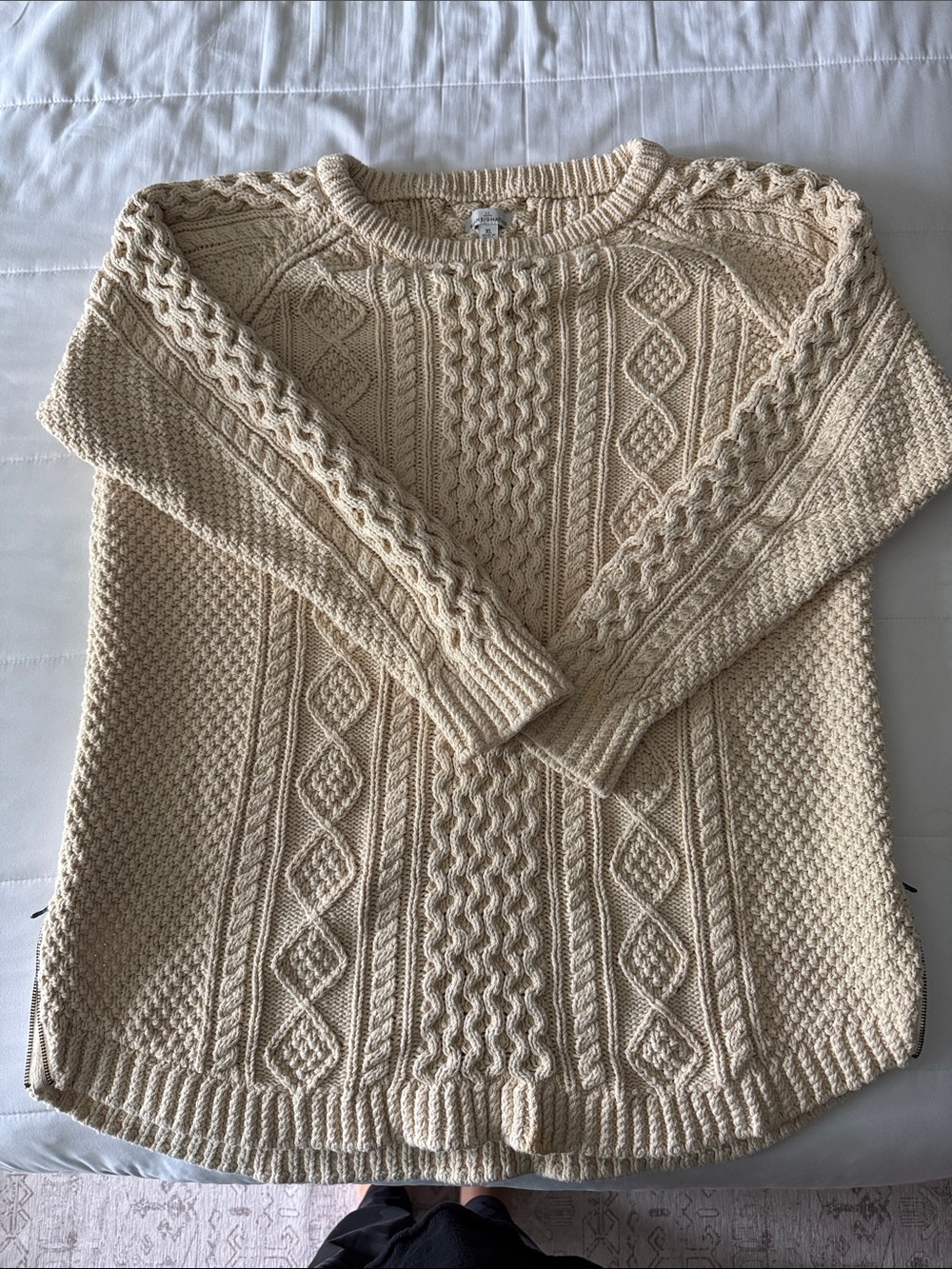 L.L. Bean Cream Cable-Knit Crewneck Sweater